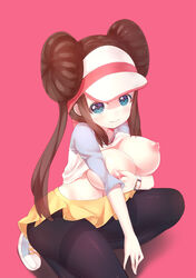 ass bad_id blush breasts female lactation large_breasts nintendo nipples pantyhose pokemon pokemon_bw2 ririko_(zhuoyandesailaer) rosa_(pokemon) shoes sneakers thick_thighs thighs