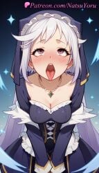 1girls ahe_gao ai_generated anime anime_style asian bangs black_dress blush breasts bust busty cleavage collarbone dress drooling eris_(konosuba) female female_focus female_only frills grey_hair habit hat hentai jewelry kono_subarashii_sekai_ni_shukufuku_wo! long_hair long_sleeves looking_up medium_breasts natsuyoru necklace nose_blush nun open_mouth oral_invitation pink_eyes purple_eyes purple_hair rolling_eyes saliva solo solo_female teeth tongue tongue_out twintails v_arms veil very_long_hair voluptuous voluptuous_female white_hair