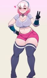 1girls big_breasts cleavage fortnite fortnite:_battle_royale g-string gloves heart joshopaisen lexa_(fortnite) light-skinned_female peace_sign short_hair shorts thick_thighs thighhighs thighs wide_hips