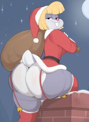 1girls 2d alternate_version_available ass ass_focus big_ass blonde_hair breasts bugs_bunny christmas christmas_headwear christmas_outfit clothing female fembugs_bunny furry garter_belt huge_ass looking_at_viewer looking_back looking_up looney_tunes mtf_crossgender mtf_transformation no_panties no_pants pov rule_63 short_hair smile solo solo_female stockings tail thick_thighs thighs usnarbit