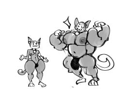 bara biceps black_mankini brawl_stars breasts buff cat_ears cat_tail feline flex flexing flexing_arms flexing_muscles kit_(brawl_stars) mankini muscular muscular_male pecs