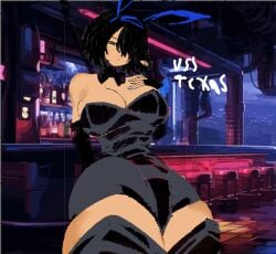 #battleship #battleship_texas #texas azur_lane bad_source bar_(place) black_hair highres indoors military_vehicle playboy_bunny sexy_or_cute? ship warship watercraft yellow_eyes