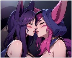 2females 2girls 2women ahri ai_generated girl_on_girl league_of_legends lesbian_couple lesbian_kiss lesbian_sex lovers vastaya xayah yuri yuri yuri