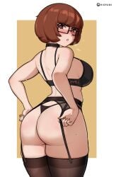 1girls alternate_version_available ass big_ass big_breasts black_bra black_thong bra breasts brown_hair choker eyewear female female_only freckles freckles_on_face garter_belt garter_straps glasses hair hioyami huge_ass lace lace-trimmed_bra lace_trim lingerie looking_back nail_polish nails neckwear scooby-doo short_hair solo solo_female sweat sweatdrop thick_thighs thighs thong velma_dinkley yellow_nail_polish yellow_nails