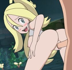 1boy 1boy1girl 1girl1boy 1girls accurate_art_style ass blonde_hair blue_eyes blush female korrina_(pokemon) looking_pleasured mostly_nude penis_in_pussy pokemon pokemon_xy saucemon7 self_upload shirt_lift unknown_character unknown_male vagina vaginal_insertion vaginal_penetration vaginal_penetration vaginal_sex