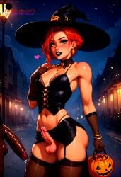 2boys ai_generated femboy flaccid halloween ilfb standing trap witch witch_hat