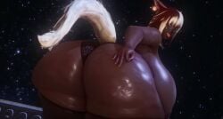 1girls 3d ass_focus blonde_hair cat_ears cat_tail catgirl dark-skinned_female female female_only final_fantasy final_fantasy_xiv glasses gpose(ffxiv) huge_ass huge_breasts hyper hyper_ass hyper_breasts leothiccposting miqo'te original_character red_highlights shiny_ass shiny_skin solo_focus square_enix thick_thighs yellow_eyes