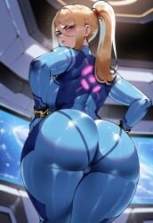 1girls ai_generated annoyed annoyed_expression ass ass_focus big_breasts blonde_female blonde_hair blonde_hair_female blue_bodysuit blue_eyes blue_suit bodysuit bubble_butt camel_toe cameltoe civitai dat_ass dug-lith-pls hands_on_hips long_hair metroid nintendo pink_lips pink_lipstick plump_lips ponytail samus_aran scowl scowling_at_viewer secretly_loves_it skintight_bodysuit solo solo_female solo_focus space spaceship tagme thiccwithaq_(ai_style) thick_ass thick_thighs zero_suit zero_suit_samus