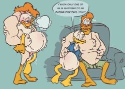 2024 anatid anseriform anthro avian beak before_and_after belly big_belly bird blush bodily_fluids bottomless bottomless_male bottomwear bulge carrying_another carrying_partner closed_eyes clothed clothing cum dialogue disney donald_duck duck ducktales duo english_text feathers feet furniture genital_fluids hair hand_on_belly hi_res koopakrazy85 launchpad_mcquack looking_pleasured male male/male membrane_(anatomy) musclegut muscular nude orange_hair overweight overweight_male penetration pregnant pregnant_male pregnant_sex sex shirt shorts sitting size_difference smile sofa speech_bubble text toes tongue tongue_out topless topless_male topwear webbed_feet white_body white_feathers