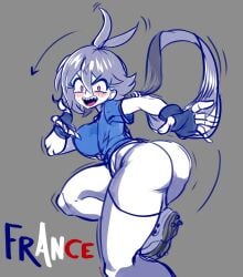 accelart angry_face big_ass big_breasts curvy_figure football_uniform france france-chan(accelart) jiggling_ass national_personification no_bra no_panties pink_eyes ponytail scketch soccer_jersey soccer_player soccer_shoes soccer_uniform thicc_thighs world_cup