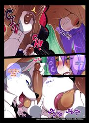 2016 anthro ball_grab ball_lick ball_sucking balls blush brown_penis canine clothed clothing comic dialogue english_text equine erection gavin_(tokifuji) hair handjob horse humanoid_penis licking long_hair long_penis male mammal oral original page_25 page_number penis precum purple_hair reggie_(tokifuji) sex sucking text tokifuji tongue tongue_out topless wolf yaoi