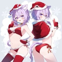 ai_generated artist_request ass bikini christmas christmas_bikini hololive nekomata_okayu posing_for_the_viewer simple_background