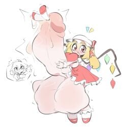 1futa balls breasts cock_vore crystal_wings flandre_scarlet futanari hyper hyper_balls hyper_penis large_breasts light-skinned mob_cap o-bisu penis red_eyes remilia_scarlet sakuya_izayoi side_ponytail touhou underboob wings