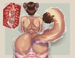 absurd_res accessory anal anal_orgasm anal_sex anthro anus ass big_butt bodily_fluids brown_body brown_fur brown_hair cougar cum cum_in_ass cum_inside curvy_anthro curvy_female curvy_figure duo ejaculation erection felid feline female female_penetrated fur genital_fluids genitals hair hair_accessory hands-free hi_res hourglass_figure hourglass_figured_female human human_on_anthro humanoid humanoid_genitalia interspecies kaedrhara male male/female male_penetrating male_penetrating_female mammal maylah nude orgasm penetration penile penile_penetration penis sex simple_background tail thick_thighs trans_woman transfem wide_hipped_female wide_hips