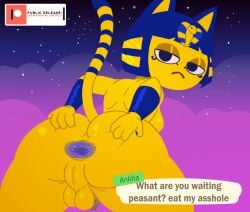 advertisement anal_request animal_crossing ankha_(animal_crossing) ankha_zone anthro anus ass backsack balls bent_over blue_anus blue_hair breasts command dialogue digital_media_(artwork) domestic_cat english_text felid feline felis flaccid foreskin genitals gynomorph hair hand_on_butt hand_on_own_butt hi_res humanoid_genitalia humanoid_penis ike_marshall intersex lineless looking_at_viewer mammal nintendo nude oral_request patreon patreon_logo patreon_username penis perineum presenting presenting_anus presenting_hindquarters profanity requesting rimming_request sex_request solo spread_anus spread_butt spreading talking_to_viewer text yellow_body