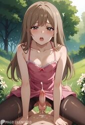 ai_generated anal_sex anal_sex cowgirl_position crossdressing femboy hanaoka_makoto leaking_cum magosilencioso moaning otoko_no_ko pantyhose precum_while_penetrated riding sissy torn_pantyhose trap