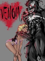 alien duo female human humanoid interspecies karmacollar male male/female mammal monster_boyfriend original_character size_difference spider_gwen symbiote venom