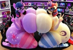 ai_generated bimbo friendship_is_magic gamer_girl glasses huge_ass huge_breasts looking_at_viewer moondancer_(mlp) my_little_pony snuddy_(style) symmetrical_docking twilight_sparkle_(mlp)