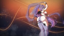 1girls ass ass_focus belly_dancer_outfit big_ass dancer_outfit green_eyes holoforce hololive hololive_japan horns pointy_ears ponytail purple_hair see-through see-through_clothing small_breasts succubus succubus_horns succubus_tail tagme thick_thighs tokoyami_towa virtual_youtuber vtuber wide_hips wings xelsword