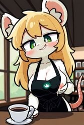 ai_generated apron_only breasts female hi_res kur-art looking_at_viewer meme milking_breasts rat rat_girl solo