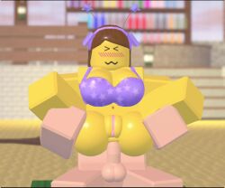 1boy 1boy1girl 1girls 3d anal anal_sex animated blocky_body bloxzrd blush brown_hair carrying female loop no_sound purple_bikini purple_ribbons roblox roblox_avatar robloxian shiny_butt tagme video yellow_body yellow_skin