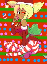 brawl_stars christmas_outfit dark_skin feet female female_only mandy_(brawl_stars) merry_christmas pantyhose yellow_hair