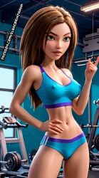 1girls 1woman academy ai ai_art ai_generated big_breasts blue_panties blue_tank_top bonnie_rockwaller breasts brown_hair brown_skin brown_skinned_female cartoon coconut disney disney_plus elsacorinthiana female female_only green_eyes gym high_quality horny kim_possible navel nude_female nudist nudity outdoor_nudity panties patreon patreon_link patreon_url posing semi-naked semi_naked semi_nude sexy skinny skinny_girl standing tank_top thin thin_body thin_female