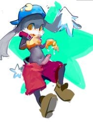 1boy after_masturbation backwards_baseball_cap baseball_cap big_ears blush caught circumcised clothed clothing collar cum cum_string erection front_view gloves hat headgear humanoid_penis klonoa klonoa_(series) lagomorph looking_at_viewer male male_only mammal navel open_pants penis puinkey rabbit shorts solo surprised topless