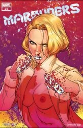 ai_assisted ai_edit blonde_hair blood blood_on_face blue_eyes blueblaster69 brass_knuckles breasts comic comic_cover edit edited edited_official_artwork emma_frost marvel marvel_comics nipples official_art russell_dauterman topless topless_female white_queen x-men