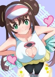 1girls boob_window breasts breasts breasts brown_hair cleavage clothed clothing female female_only hat heart human human_only miko_irast pokemon pokemon_bw2 rosa_(pokemon) skirt solo tagme thighs