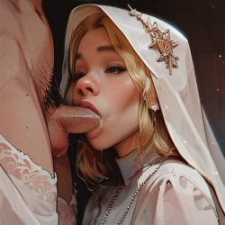 1boy ai_generated begging blonde_hair dick female nun nun_outfit obedience penis seductive soprano_r34 young_girl