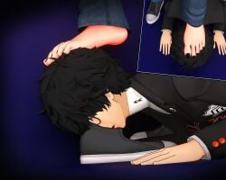 auxp black_toenails feet feet_focus feet_on_head foot_fetish joker_(persona) male ohya_ichiko persona_5 shoe_sniffing toes