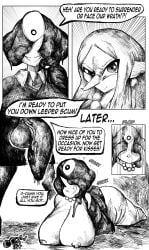 2girls balls big_ass big_balls big_breasts big_penis black_and_white bodily_fluids captured captured_heroine clothed comic corruption defeated_heroine dress exposed_breasts futanari gwen_(oozed) gwen_(witchdoctordb) head_parasite huge_balls huge_cock infected infection large_breasts leaking leaking_precum leeper_parasite_(oozed) leeper_parasite_(witchdoctordb) monster onomatopoeia oozed parasite penis pointy_nose slime slime_monster speech_bubble stuck sucking text unknown_character witchdoctordb