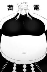 1girls black_and_white electric_markings fat fat_fetish large_belly large_breasts light-skinned_female morbidly_obese_female nikutsuki obese ssbbw