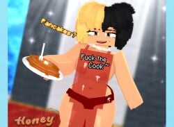 3d black_and_blonde_hair female honey_(theactualhoney) looking_at_viewer mine-imator minecraft theactualhoney