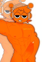 abs armpits background ballsack blush blush_lines cowlick headphones headwear incredibox_mod orange_body orange_fur orange_hair orange_nipples orange_skin oren_(sprunki) penis penis_out smile smiley_face smiling smirk smirking sprunki ugghhh_daddy ugghhh_daddy♡ watermark watermarked_at_source white_background