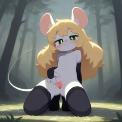 ai_generated female forest hi_res kur-art looking_at_viewer pussy rat rat_girl solo