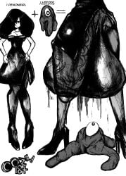 1girls balls big_balls big_breasts big_penis black_and_white clothed corruption dress futanari huge_balls huge_cock hyper_balls hyper_penis infected infection leeper_parasite_(oozed) leeper_parasite_(witchdoctordb) lica_(oozed) lica_(witchdoctordb) monster oozed pantyhose parasite penis pointy_nose ripped_clothing slime slime_monster text witchdoctordb