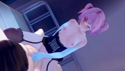 1boy 1girls 3d animated blush cowgirl_position doki_doki_literature_club grinding looking_pleasured mashirosolera mp4 natsuki_(doki_doki_literature_club) pink_hair small_breasts stockings tagme vaginal_penetration video