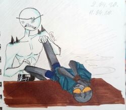 2boys colored colored_sketch gay gays goose_(artist) lying_on_table male/male oc preparation preparing rope stickman stickmans tied tied_hands white_background white_body white_skin yellow_eyes