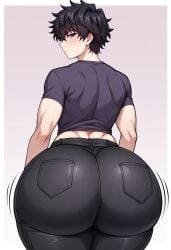 1boy 1male ai_generated asian_male ass ass_bigger_than_head ass_cleavage ass_focus big_ass big_butt black_legwear black_pants dark_purple_eyes femboy femboy_focus femboy_only huge_ass huge_butt jeans komi-san_wa_komyushou_desu komi_can't_communicate komi_shousuke looking_at_viewer looking_back male male_focus male_only purple_hair short_hair thick_ass thick_thighs tight_clothing tight_fit