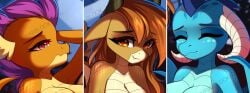 airiniblock anthro female female/female friendship_is_magic group hasbro hi_res my_little_pony ocellus_(dragon_form) princess_ember_(mlp) smolder_(mlp) trio