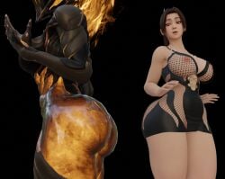 2girls 3d 3d_model ass_focus big_ass big_breasts blender crossover dat_ass dress ember_(warframe) ember_heirloom_(warframe) fatal_fury in_awe jusescrust18 king_of_fighters mai_shiranui thick_thighs warframe