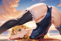 ahoge ai_generated asia_argento blonde_hair female green_eyes hell-pantsu high_school_dxd long_hair small_breasts solo swimsuit