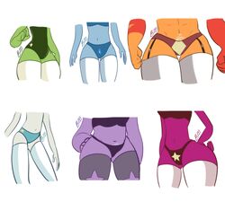 6+girls amethyst_(steven_universe) blushmallet cartoon_network casual female female_only garnet_(steven_universe) garters gem_(species) gem_fusion hand_on_hip humanoid jasper_(steven_universe) lapis_lazuli_(steven_universe) legwear multiple_girls pale_skin pearl_(steven_universe) peridot_(steven_universe) steven_universe swim_suit thighhighs