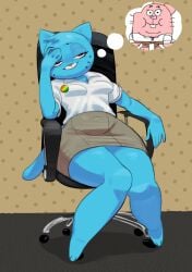 1girls chair feline furry nicole_watterson shirt sitting skirt solo tail the_amazing_world_of_gumball thought_bubble