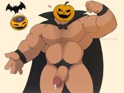 ashantipillada_(artist) bara male_focus penis precum pumpkin pumpkin_head