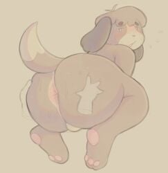 2024 animal_crossing anthro anus ass balls big_butt blush bodily_fluids brown_body brown_fur butt_grab cafongterua canid canine canis colored digby_(animal_crossing) digital_drawing_(artwork) digital_media_(artwork) disembodied_hand domestic_dog floppy_ears freckled_butt freckled_face freckles fur genitals hand_on_butt hi_res male mammal nervous nintendo pink_anus raised_tail shih_tzu slightly_chubby slightly_chubby_anthro slightly_chubby_male solo spread_butt spreading sweat tail teapot_(body_type) toy_dog