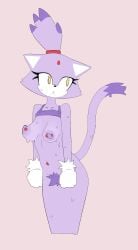 blaze_the_cat hairy_pussy medium_breasts miliandpaint piercings shirt_up simple_background sonic_(series) sweat