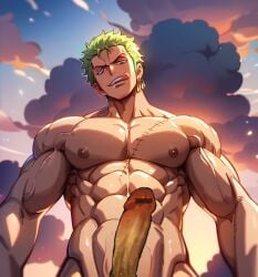 ai_generated animal_penis animated artist_request male male_only one_piece penile penis roronoa_zoro sucking sucking_penis